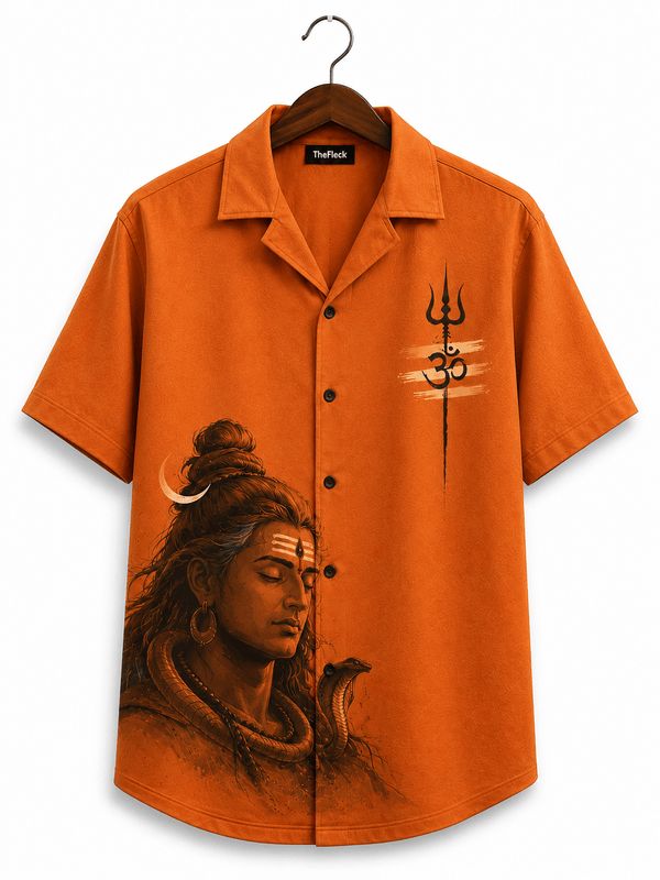 TheFleek Orange Mahadev Cuban Shirt
