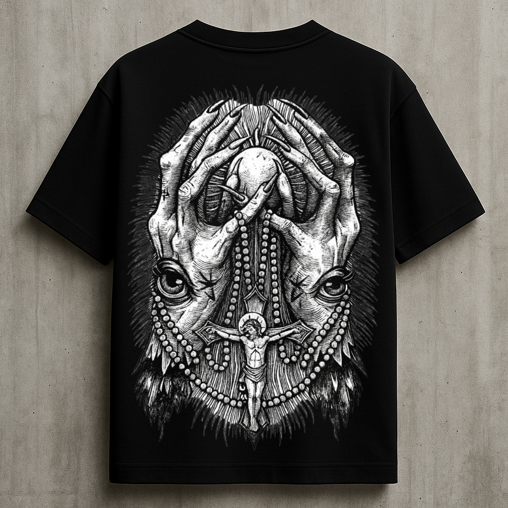 Gothic Sacred Hands Oversized T-Shirt | Dark Streetwear
