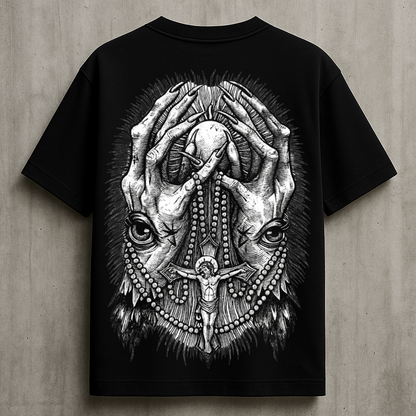 Gothic Sacred Hands Oversized T-Shirt | Dark Streetwear