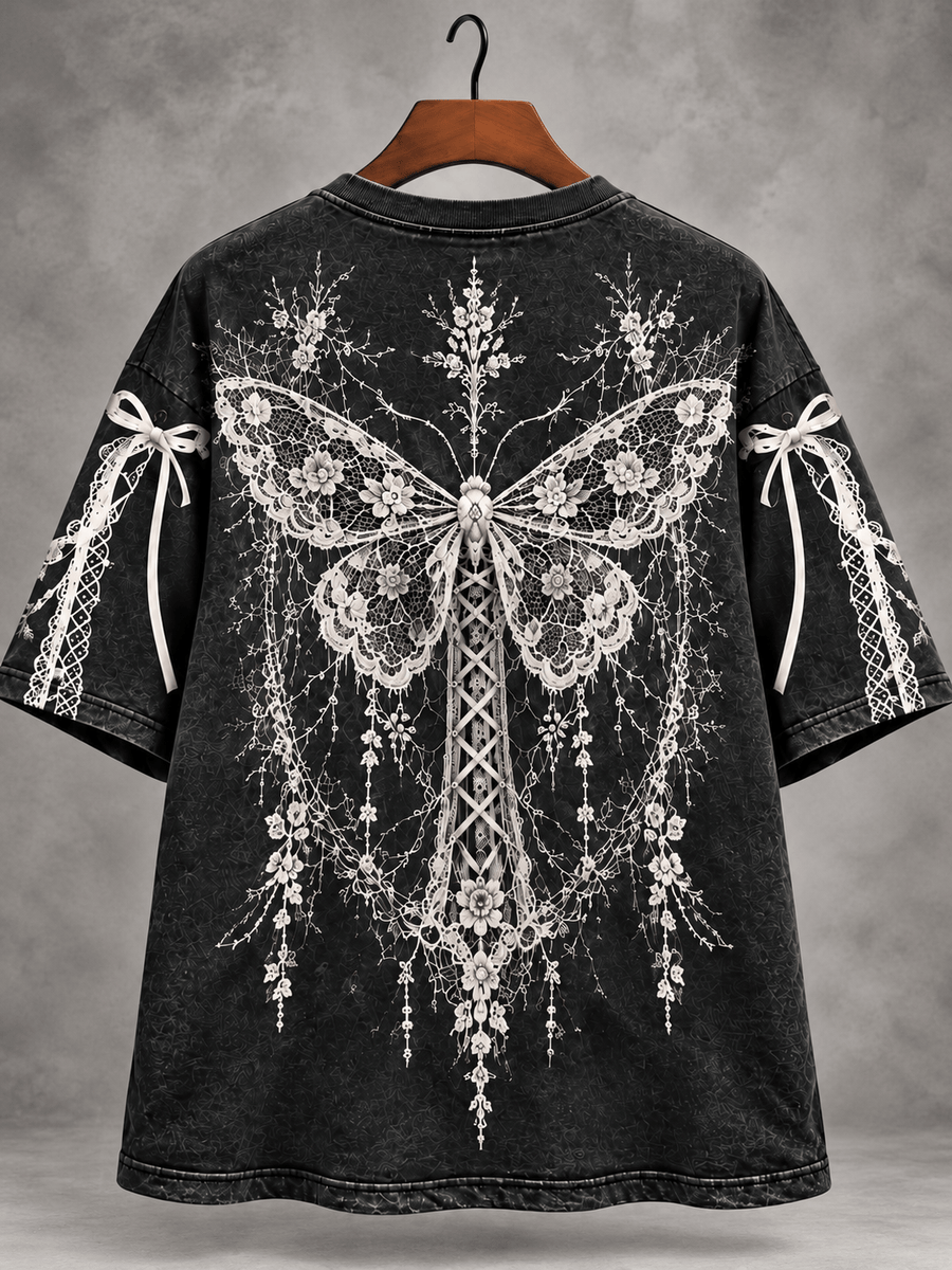 TheFleek Lace Butterfly Oversized T-Shirt