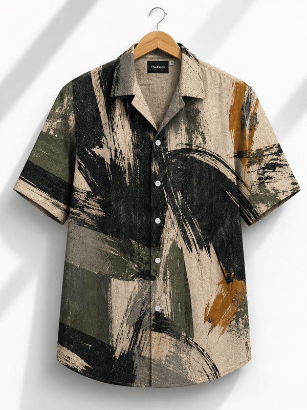 TheFleek Neutral Brushstroke Cuban Shirt
