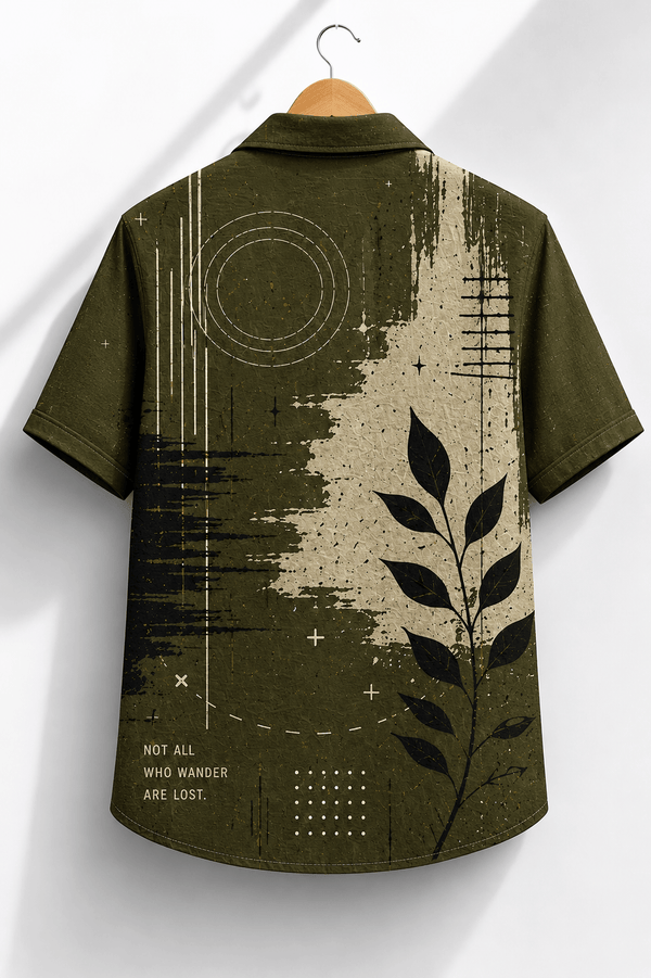 Olive Horizon Abstract Cuban Shirt