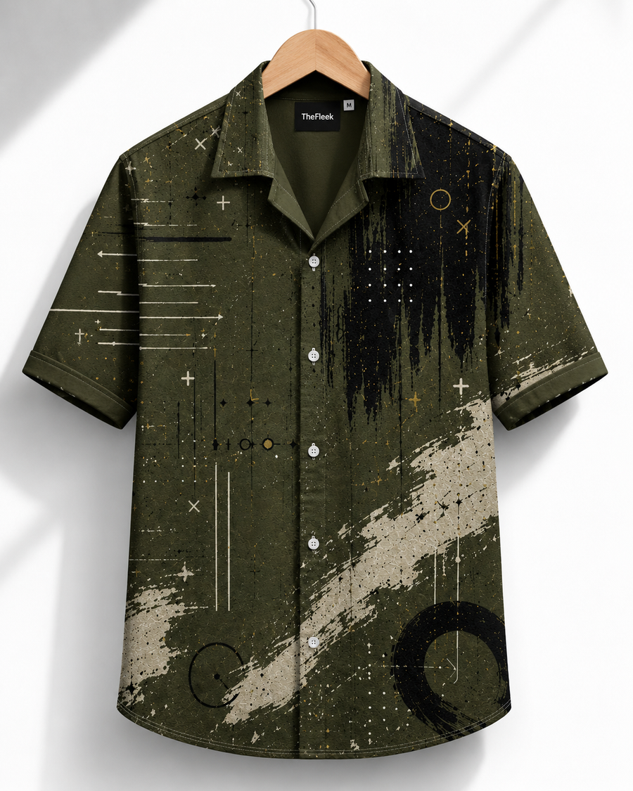 Olive Horizon Abstract Cuban Shirt