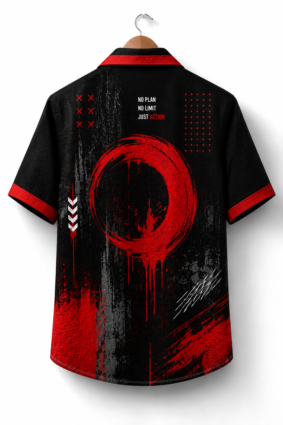 Red Enso Brushstroke Cuban Shirt