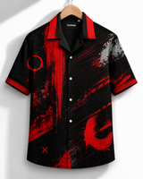 Red Enso Brushstroke Cuban Shirt