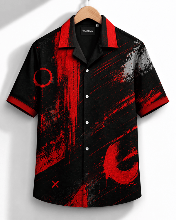 TheFleek Red Enso Brushstroke Cuban Shirt