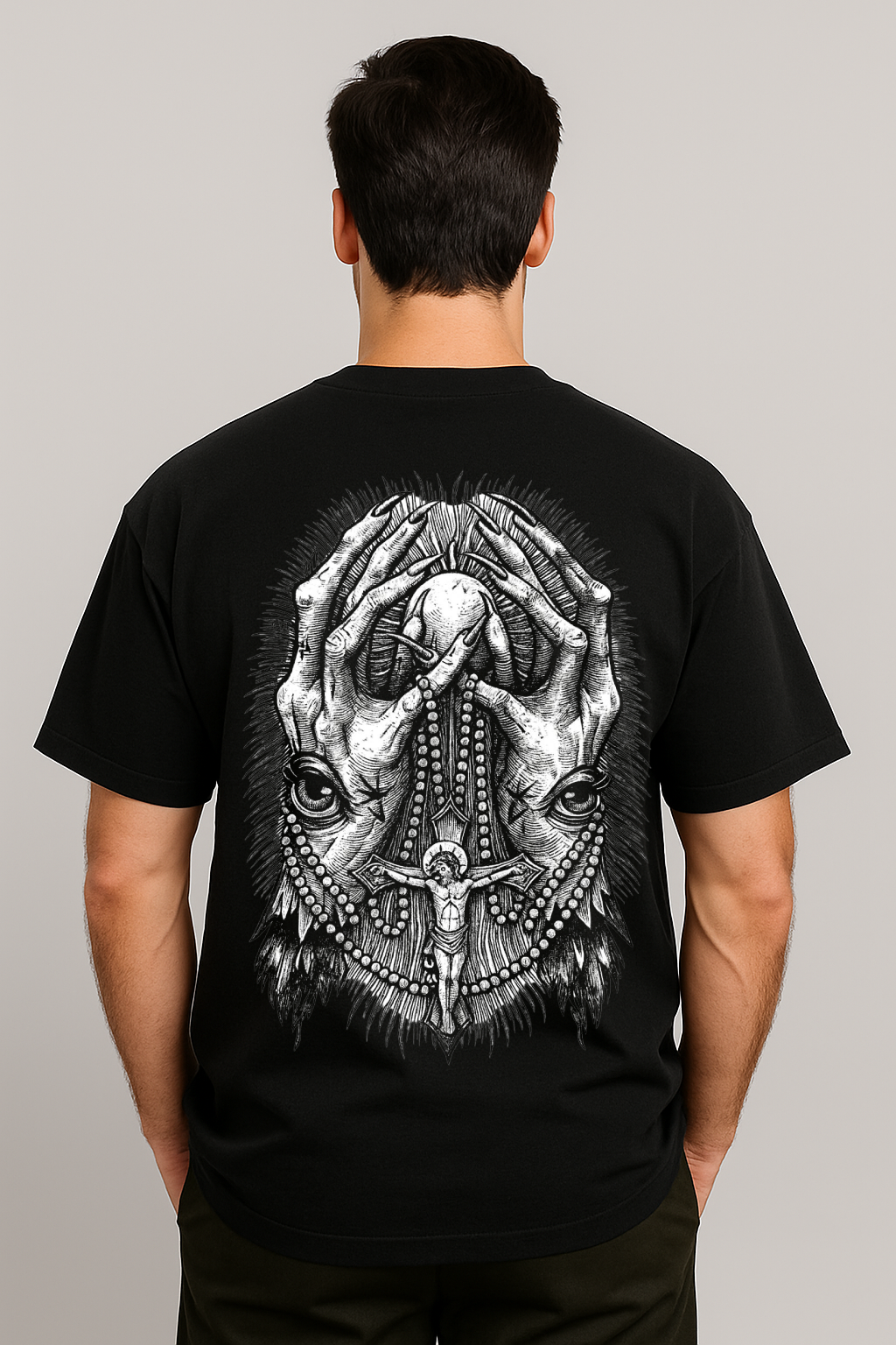 Gothic Sacred Hands Oversized T-Shirt | Dark Streetwear