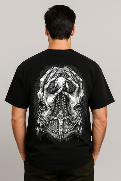 Gothic Sacred Hands Oversized T-Shirt | Dark Streetwear
