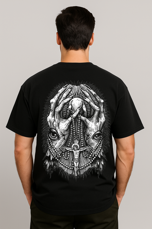 Gothic Sacred Hands Oversized T-Shirt | Dark Streetwear